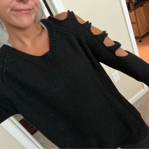 Black open shoulder sweater